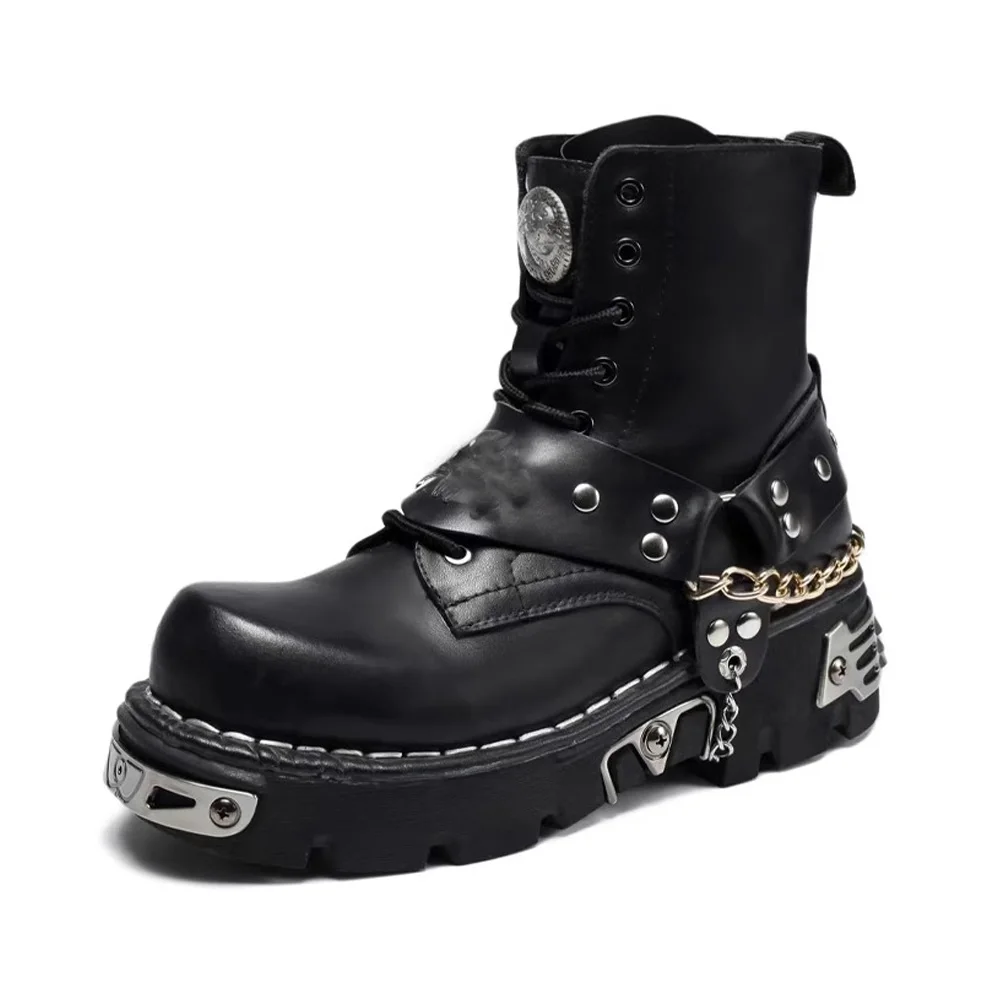 Motorcycle Chain - Herenmode lederen motorlaarzen, Punk Goth Skull